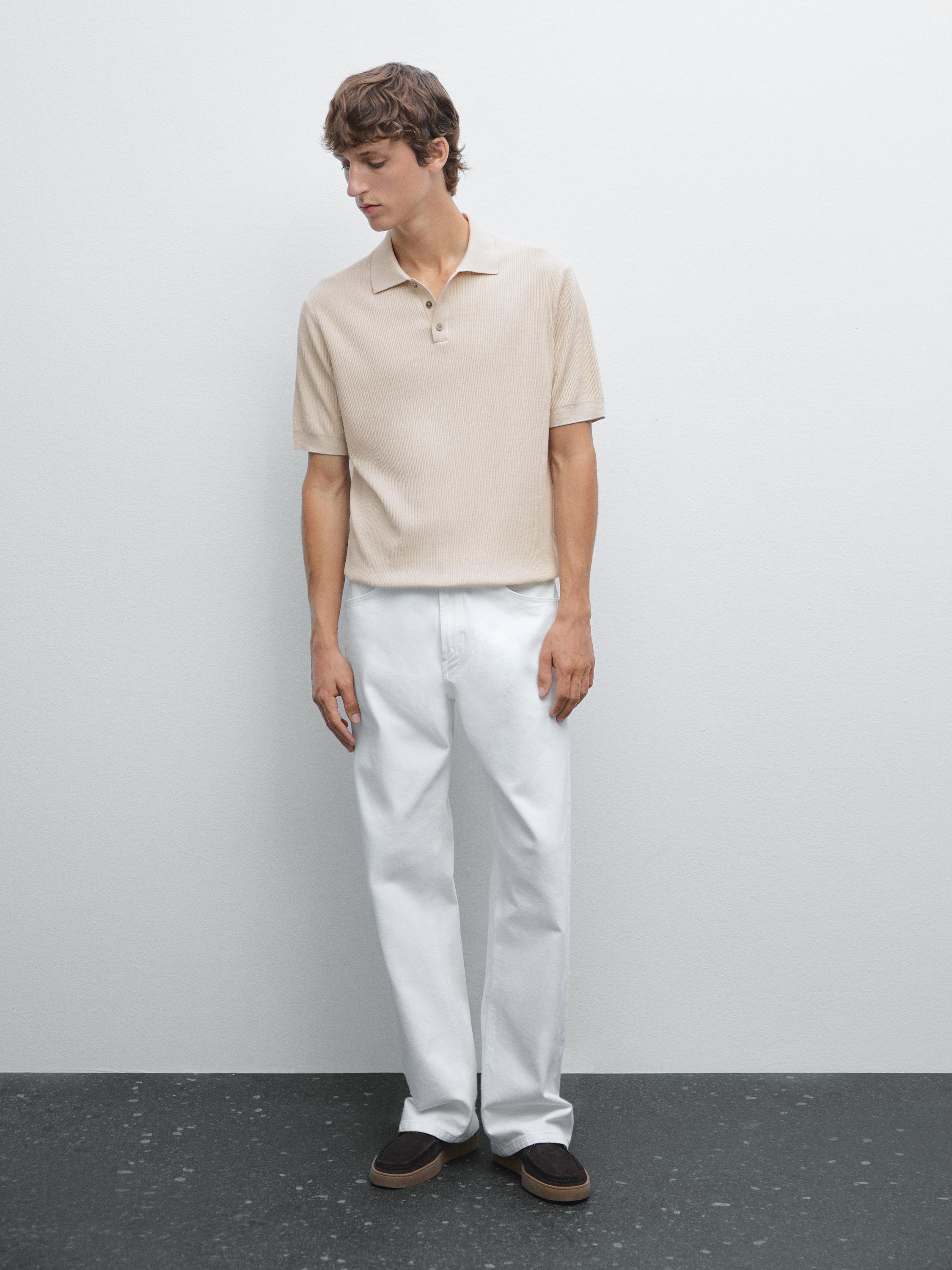 100% cotton ribbed knit polo shirt